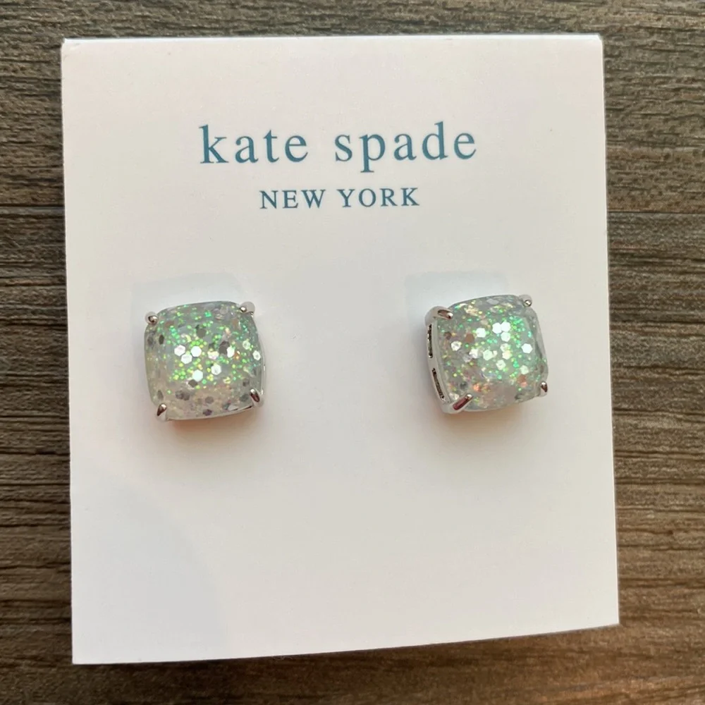 Kate Spade Glitter Stud Earrings in Silver Opal Glitter - Picture 3 of 5